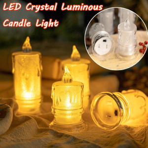 Flameless LED Light Crystal Candle LED Light Transparent Electronic Night Lamp Candle Light for Dating Party Holiday Home Decoration
