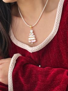 Original Design Natural Baroque Pearl Christmas Tree Pendant Womens Versatile High-End Feeling Christmas Necklace