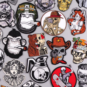 Fierce Animal Embroidery Patch Smoking Monkey Patch Punk Embroidered Patches On Clothes Jacket DIY Iron On Patches For Clothing
