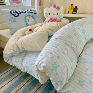 Dansunreve 4in1 phim hoạt hình Bộ bọc chăn lông vịt labubu/Kitty/chó/gấu vừa với giường Bộ ga đơn/Nữ Hoàng/Vua Bộ vỏ chăn ga gối