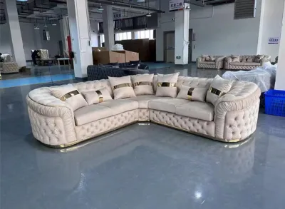 Modern Velvet Corner Fabric L-Shape Sofa Set with Tufted Design Eco-Friendly & Durable for Living Room Decor