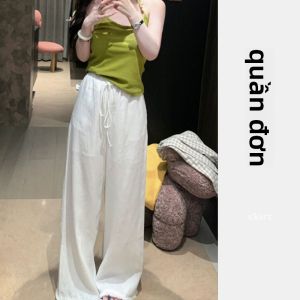 YUEZHONGWEI | Áo ba lỗ không tay màu xanh lá dệt kim Ice Silk ôm vừa vặn mùa hè Áo khoác ngoài cho nữ Dây đeo cổ Áo chui đầu