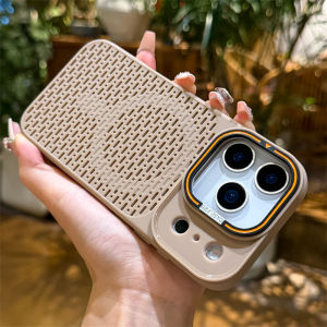 Luxury Heat Dissipation Hollow For Magsafe Magnetic Case For iPhone 17 16 15 Plus 14 13 12 11 Pro Max Camera Stand Soft Cover