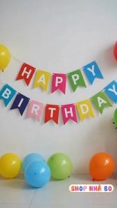 Dây Cờ Treo Chữ Happy Birthday Đuôi Cá Chữ Trắng Nhà Bo Đủ Màu Sắc Chất Liệu Giấy Cao Cấp