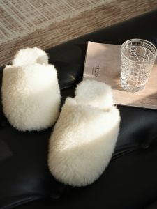 Texdream Attitude Alpaca Wool Slippers Thick Bottom Home Wearable Autumn Winter Fur Slippers Warm Cozy Flat Heel PVC Outsole