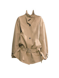 เสื้อแจ็คเก็ตคอตั้งสีกรมท่าสไตล์ย้อนยุคสำหรับผู้หญิง ทรงหลวม สั้น เสื้อคลุมกันหนาวสไตล์ยูเครนฤดูใบไม้ร่วง