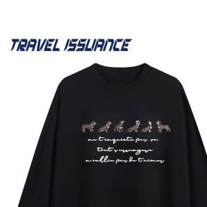 Áo Thun Cotton Dáng Rộng Cổ Tròn in Họa Tiết Chien Lùng Chó Dài Tay Thường Ngày Mùa Thu Thoáng Khí Thoải Mái Cho Nam Và Nữ