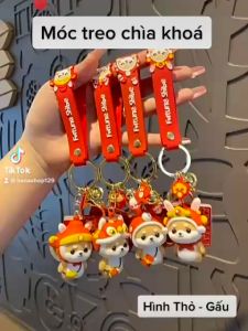 Móc treo chìa khóa hình thỏ gấu thần tài may mắn dễ thương phù hợp chìa Ô tô xe máy