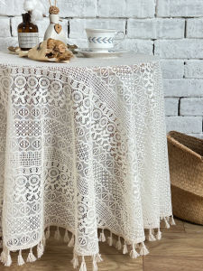 ผ้าปูโต๊ะลูกไม้สไตล์ฝรั่งเศสครีมแนววินเทจสไตล์ INS ผ้าคลุมโต๊ะน้ำชาผ้าถักฉลุลายสไตล์วินเทจสำหรับระเบียงริมโต๊ะอาหารผ้าคลุมโต๊ะในสวน