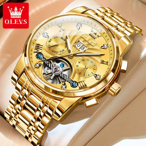 OLEVS Automatic Watch For Men Waterproof Original Brand Swiss Mechanical Movement Multifunctional Stainless Steel Diamond Dial Luxury Dual Calendar Luminous