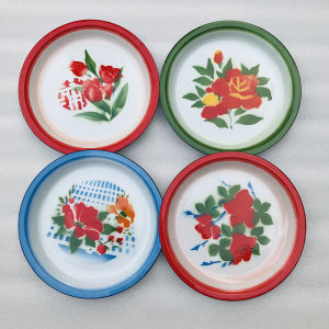 Retro Enamel Iron Porcelain Tea Tray round Shape Chinese Style Dining Utensils Large Hot Pot Fish Dish Chicken Dish Tray