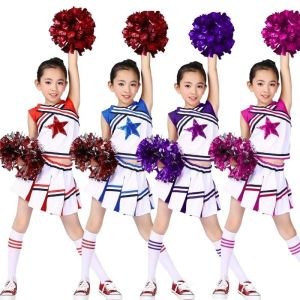เด็กหญิงวัยหัดเดินชุดเชียร์ลีดเดอร์ยูนิฟอร์มสำหรับการนำเชียร์งานปาร์ตี้ฮาโลวีนแต่งตัวเครื่องแต่งกายกับปอมปอม + ถุงเท้า
