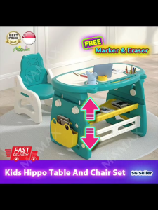 【SG Stock】Kids Cute Hippo Multifunctional Adjustable Study Table + Chair Set With FREE Marker& Eraser★Wipeable Drawing Tabletop✅Premium Quality✅Fast Delivery✅