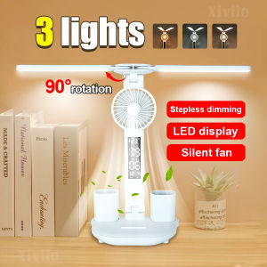 Rechargeable Led Table Lamp for Study Desk Lamp Reading Light Led Night Light with Fan Led Clock Dispaly Reading Desk Light
