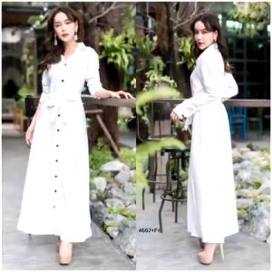 TW4667 แม็กซี่เดรสเชิ้ตผูกเอว