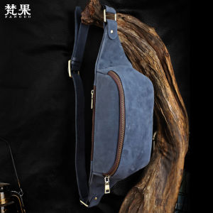 กระเป๋าคาดอกหนังวัวชั้นแรกแนววินเทจกระเป๋าสะพายไหล่ผู้ชายกระเป๋าเป้สะพายข้างหนังแท้อเนกประสงค์กระเป๋าคาดเอวแฮนด์เมดอินเทรนด์ลำลอง