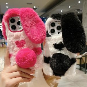 for vivo Y01 Y02 Y11 Y12 Y15 Y16 Y17 Y20 Y21 Y30 Y31 Y33 Y35 Y50 Y51 Y53 Y76 Y91 Y93 Y95 Furry Case Soft Fluffy Rabbit Ears Bunny Tail Cute Love Heart-shaped Fuzzy Fur Plush Case Cover