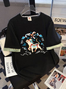 เสื้อยืดแขนสั้นทรงหลวมสไตล์จีนใหม่ไซส์ใหญ่ 300 ปอนด์ สำหรับผู้หญิงในช่วงฤดูร้อน เสื้อตัวบนทำจากผ้าฝ้ายแบบลำลอง