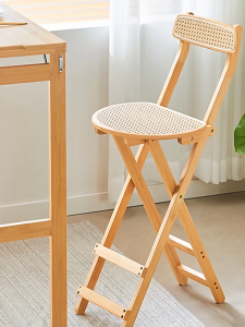 Bamboo mall Woodland Rattan Bar Chair High Stool Home Dining Table Chair Backrest Modern Milk Tea Shop Cafe