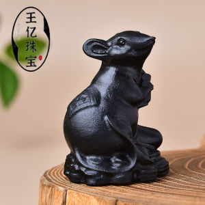 Natural Black Obsidian Mouse Zodiac Handmade Home Decorations Living Room Office Tabletop Decor Perfect Gift for New Home