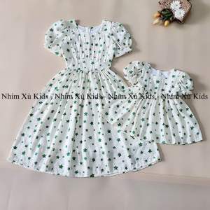 (4-64kg) Đầm Váy Mẹ Và Bé Hoa Xanh NHÍM XÙ KIDS Chất Tơ Đũi Cho Bé Gái Sơ Sinh - 8 Tuổi V102