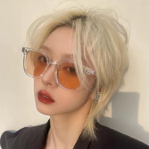 K-style Transparent Tawny Square Sunglasses Female Fancy Internet Celebrity to Make round Face Thin-Looked Xiaohongshu Same Style Personalized Sunglasses