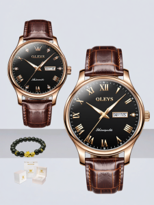 OLEVS | Đồng Hồ Cơ Chống Nước Da Tự Động Kinh Doanh Đèn Đêm Lịch Đôi