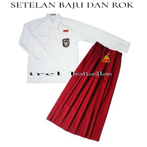 SETELAN SERAGAM SEKOLAH SD MERAH PUTIH PEREMPUAN BAJU PANJANG ROK PANJANG LENGKAP