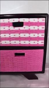 Meja TV 43 Inci Rangka Kayu Jati 5 Laci Rotan Sintetis Bufet Buffet Rak Lemari Ruang Tamu Minimalis