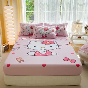 ผ้าปูที่นอนลาย Hello Kitty Santio Melody Kuromi Cinnamoroll สีชมพู ผ้าปูที่นอนลาย การ์ตูนน่ารัก ผ้าปูที่นอนขนาด 130x210cm