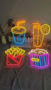 Business Neon Light Led Lights French Fries Popcorn Sign For Restaurant Eating House Decor Wall Neon Sign Fast Food Shop Cinema