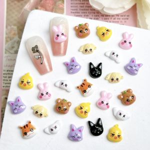 20PCS Cartoon Cute Tiger Cat Resin Nail Charms 3D Creative Colorful Rabbit Bear Animal Series Nail Art Decorations for DIY Nails