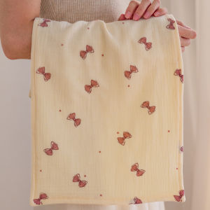 Bộ Khăn Mặt Cotton 100% Cho Trẻ Em Six-Layer Muslin Khăn Vuông Có Nơ Bướm Màu Xám Hồng Dùng Để Rửa Mặt Và Lau Tay