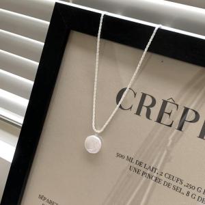 Popular 925 Sterling Silver Necklace Baroque Style Pearl Pendant Geometric Shape Charm Choker Party Gift