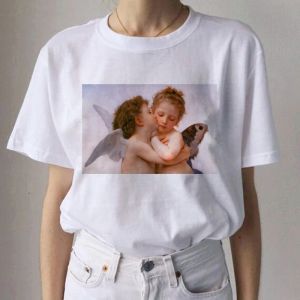 Angel Aesthetic Streetwear White Fashion Women T-Shirts Harajuku Short Sleeve Clothes Summer O-Neck Tees Casual Female Tops