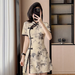 Chinese Style Vintage Elegance Fitted Qipao Dress with Shorts