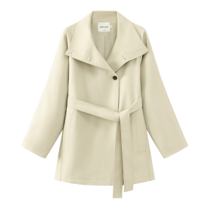 Áo Khoác Trench Mùa Thu Vintage Cổ Xếp Dài Size Nhỏ Phong Cách Doanh Nhân Trung Bình Có Đai Lưng Tay Raglan