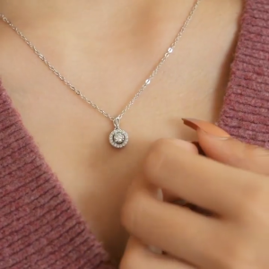 Lore Jewellery - Kalung Moissanite Lapis Emas 18K - Clear Round Moissanite Necklace 0.5 Carat [ GRA Certificated and After Sales Warranty ]