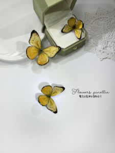 Yellow Green Artificial Butterfly Side Clip Hairpin Word Clip Side Duckbilled Headdress Chinese Ancient Style Trip Shoot Accessories for Women