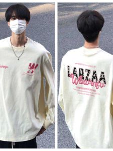 American Letter Print Long Sleeves T-shirt Men Autumn Ins Trendy Casual All-Matching Heavy Weight Inner Wear 100% Cotton Coat