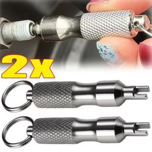 2PCS Universal Valve Core Wrench Keychain Stainless Steel Valve Stems Remover Tool Wheels Tires Parts Car Motorcycle Accessories