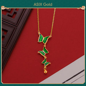ASIX GOLD 916 24K 18K Gold Plated Green Butterfly Enamel Pendant Necklace Women Fashion Durable Non-Fade Non-Tarnish Minimalist Luxury Lucky Gift for Her Trendy Jewelry