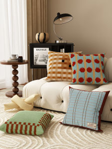 หมอนอิงโซฟา Dopamine สีเหลืองสไตล์เรโทรสำหรับห้องนอนและห้องนั่งเล่น หมอนอิงทรงสี่เหลี่ยม พื้นผิวไนลอนที่ทนทาน