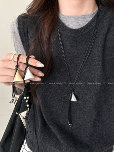 Triangle Pendant Long Sweater Chain Necklace Womens Fashion Jewelry Accessory Simple Style Black Color Online Exclusive
