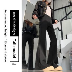 YAYANGREN | Black Bell Bottom Suit Pants Women Summer Thin New Pear Body Shape Plus Size High Waist Polyester Fiber Commute Style Fashion