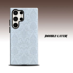 Light Blue Damask For Samsung Galaxy S26 S25 S24 A56 A36 Dual Layer Luxury Fashion Full Lens Protective Case