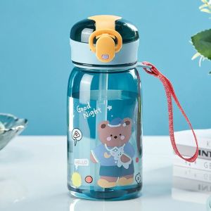400ml Cute Straw Mug Sports Water Bottle Water Mug Kids Cartoon Leak-proof Water Bottle Bear Outdoor Portable Drinking Bottle