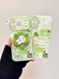 CANYU | Trendy Green Check Pattern Yuzu Leaf Miffy Rabbit iPhone Case Full Edge Drop Protection