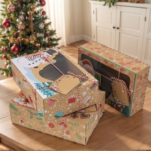 27pcs Christmas Gift Packaging Storage Set Transparent Window Kraft Paper Gift BoxesPackaging BagsParty GiftsHoliday Storage