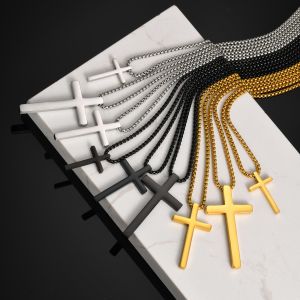 Vnox Stainless Steel Cross Necklace For Men Women Small Big Three Size Cross Pendent Smooth Jewelry Boys 1pc Collar